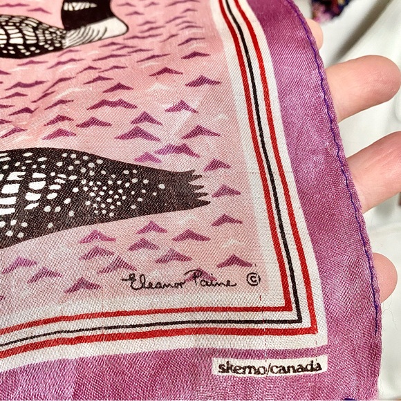 Rare Eleanor Paine Loon Printed vintage Scarf /wrap made in Japan w nature feel - Picture 3 of 14
